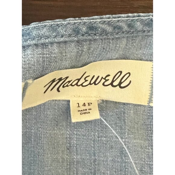 NWT MADEWELL Chambray Princess Seamed Midi Dress Button Front Ruffle Sleeve 14P - Picture 8 of 9